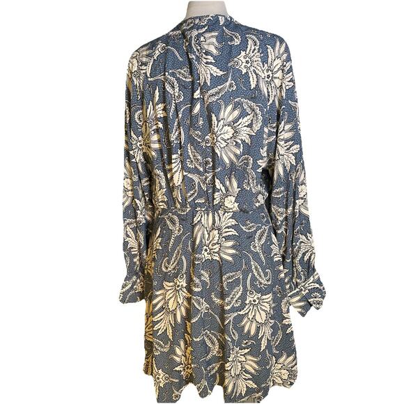 H&M Women's Size Medium Dusty Blue Paisley Long Sleeve Collared Midi Dress NWT - Picture 4 of 8